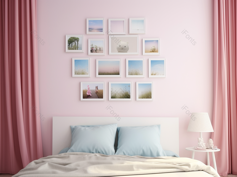 粉红色家居相框组合高清特写摄影图,高清,摄影图,摄影图片,图片大全,摄影图免费下载